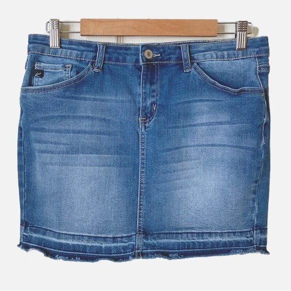 KANCAN Distressed Raw Hem Denim Mini Jean Skirt Size 29 - Picture 2 of 10